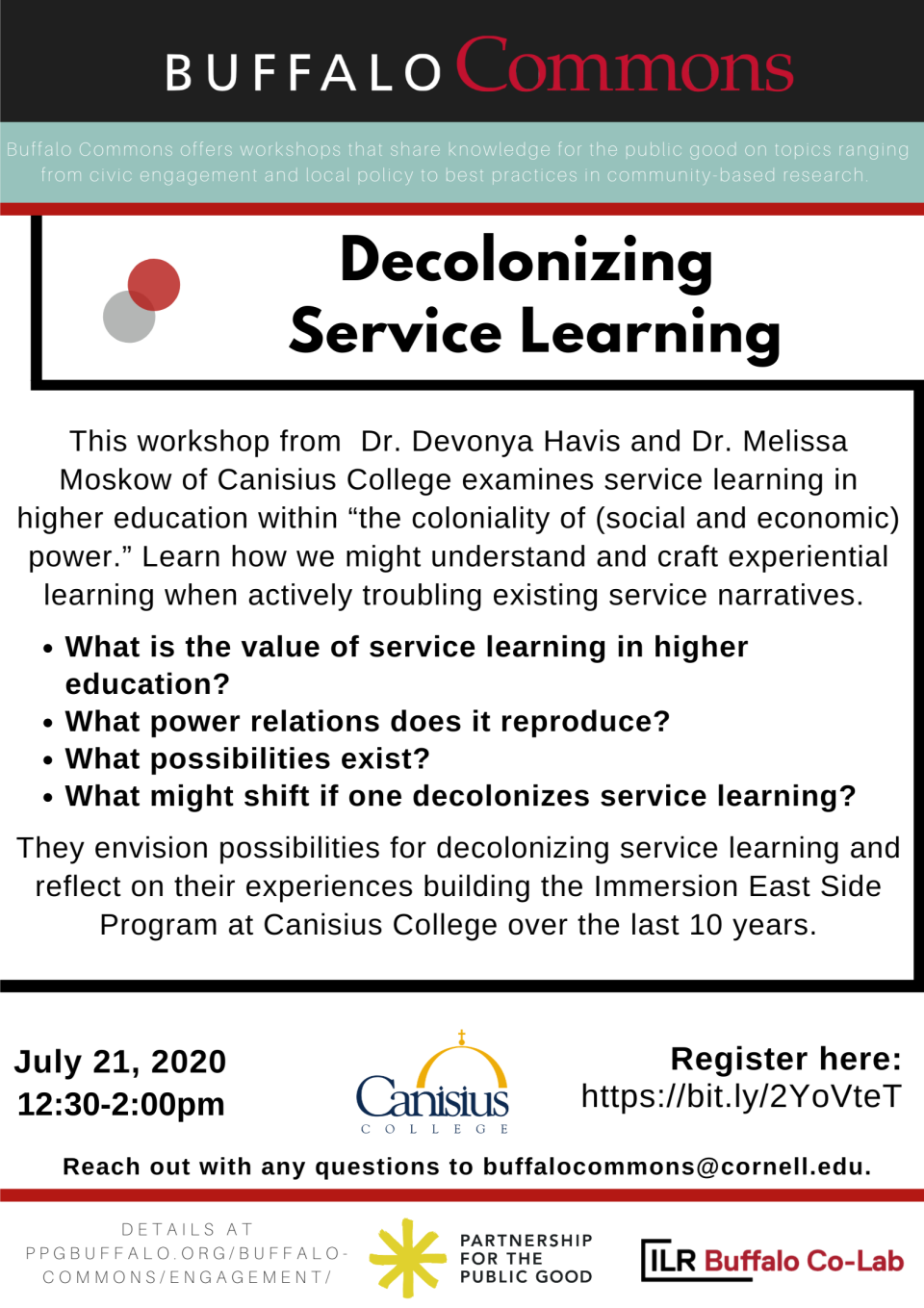 Buffalo Commons Public Research Fellow Workshop: Decolonizing Service Learning