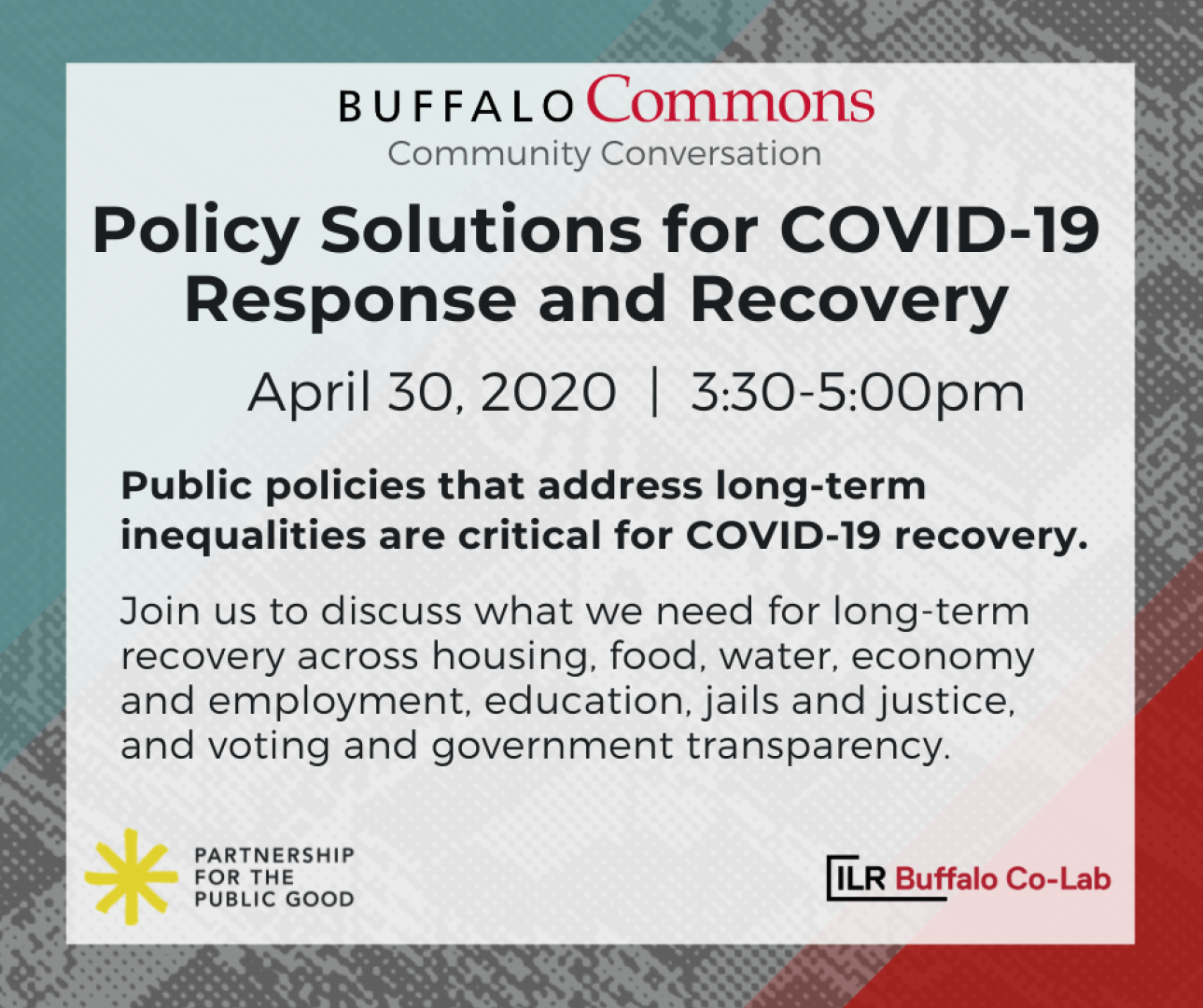 Buffalo Commons Community Conversation: Policy Solutions for COVID-19 Response and Recovery