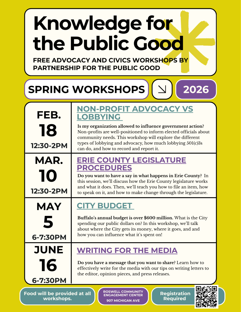 Knowledge for the Public Good Spring 2026 Workshops